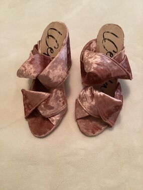 LCepeda Women's Vintage Pink Velvet Slides Block Heels Open Toe Size 36 US 6